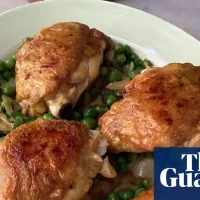 Rachel Roddy’s recipe for spring chicken thighs with spring onions, mint and peas | A kitchen in Rome